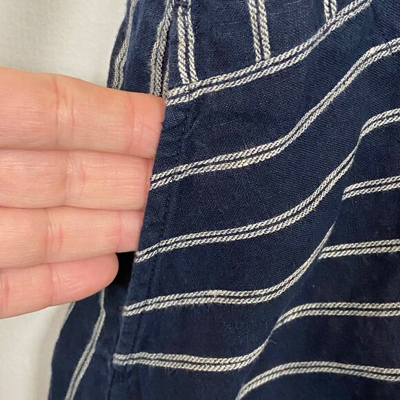 J. Jill Love Linen Navy Blue Striped Shift Dress Pockets Button Front Size Small - Picture 8 of 12